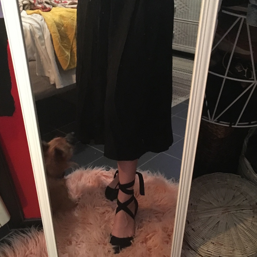 Wild Diva Suede Pointy Toe Leg Wrap Ballet Flat